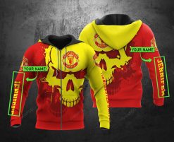 Personalized 3D Hoodie Manchester United Skull Custom Name 3D All Over Printed Hoodie - e487c6b5d2ed