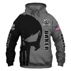 Baker Punisher Skull US Flag Black Grey 3D Printed Hoodie/Zipper Hoodie - 05175a80e4ee