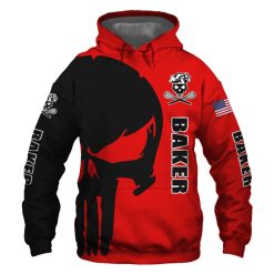Baker Punisher Skull US Flag Black Red 3D Printed Hoodie/Zipper Hoodie - b82cb7d18e96
