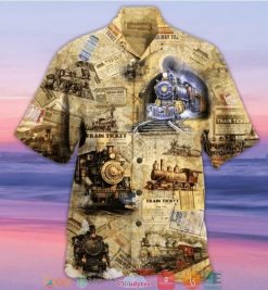 Amazing Train Locomotive Short Sleeve Hawaiian Shirt
