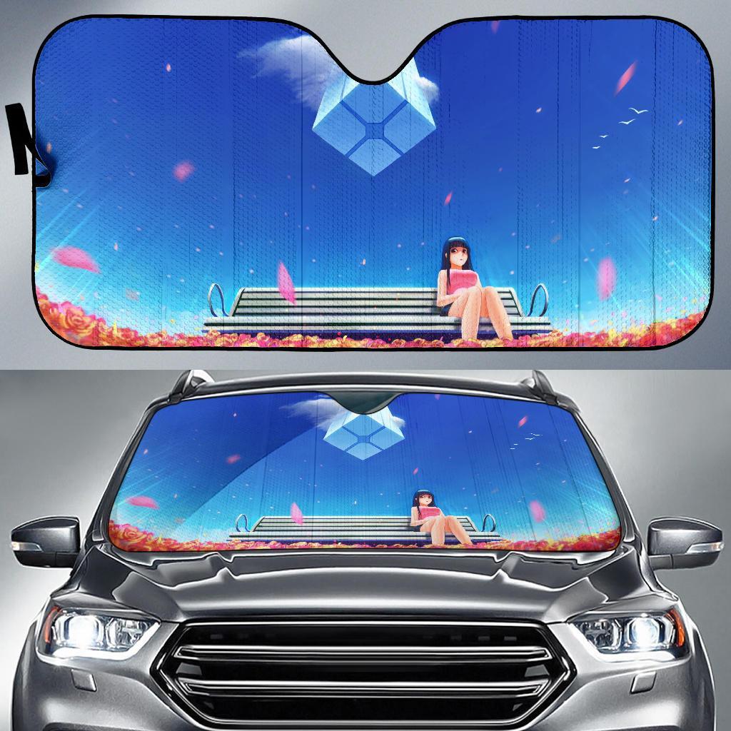 Anime Girl Bench Alone Blue Sky Car Auto Sun Shade Anime Girl Bench Alone Blue Sky Car Auto Sun Shade