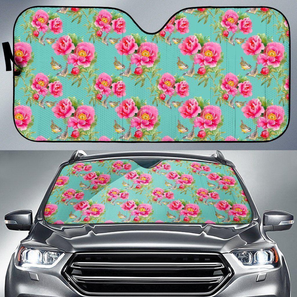 Bird Pink Floral Flower Car Auto Sun Shade Bird Pink Floral Flower Car Auto Sun Shade
