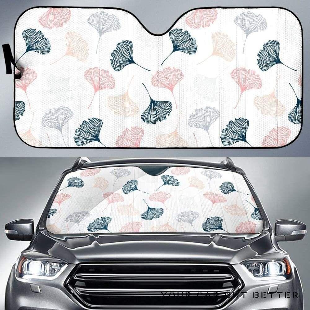Black Gray Cream Coral Ginkgo Leaves Pattern Car Auto Sun Shade Black Gray Cream Coral Ginkgo Leaves Pattern Car Auto Sun Shade