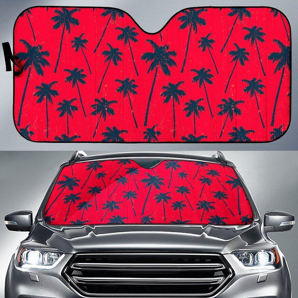 Black Red Palm Tree Car Auto Sun Shade Black Red Palm Tree Car Auto Sun Shade