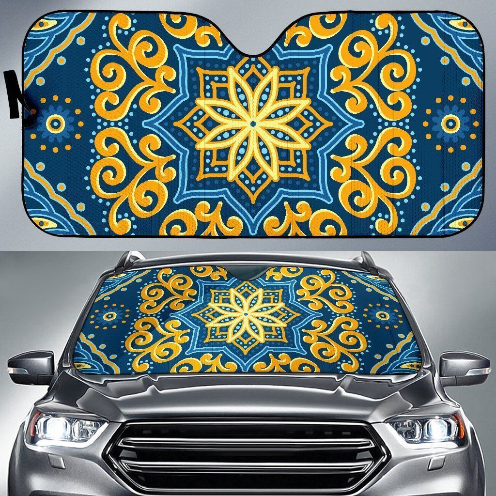 Blue And Gold Bohemian Mandala Car Auto Sun Shade Blue And Gold Bohemian Mandala Car Auto Sun Shade