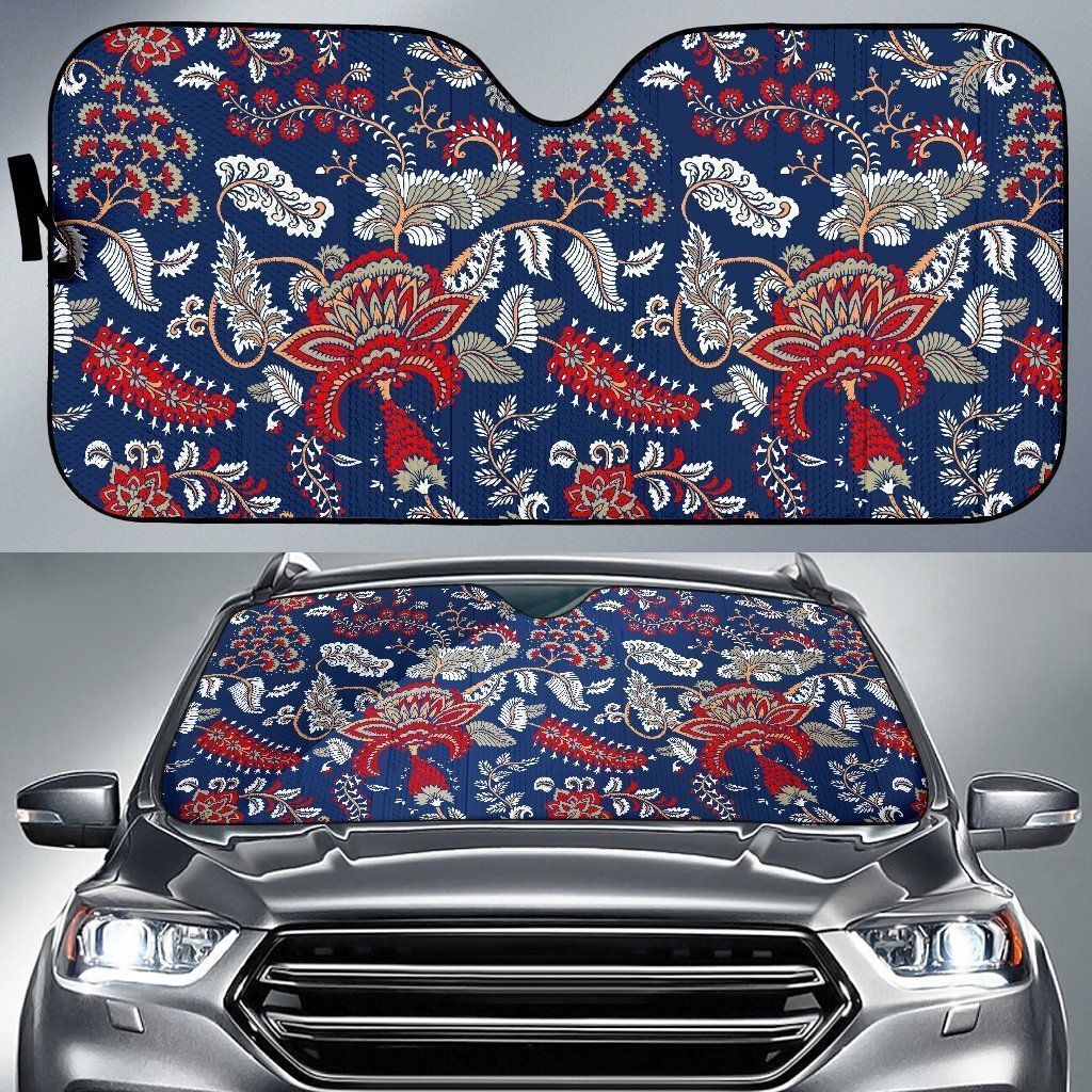 Blue Vintage Bohemian Floral Car Auto Sun Shade Blue Vintage Bohemian Floral Car Auto Sun Shade