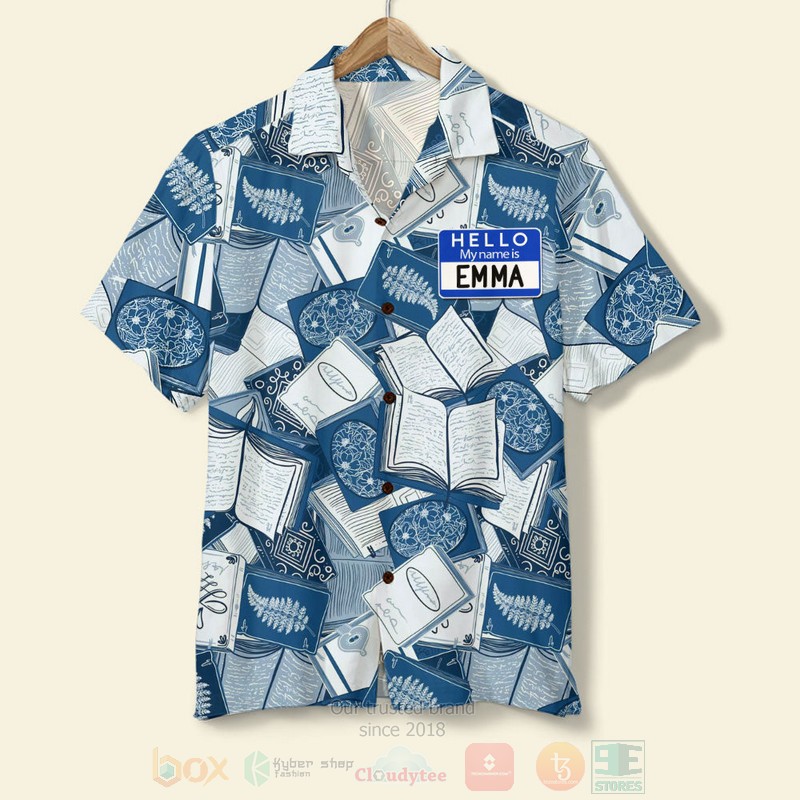 Book Lover Hello My Name Is Blue Books Hawaiian Shirt Book Lover Hello My Name Is Blue Books Hawaiian Shirt