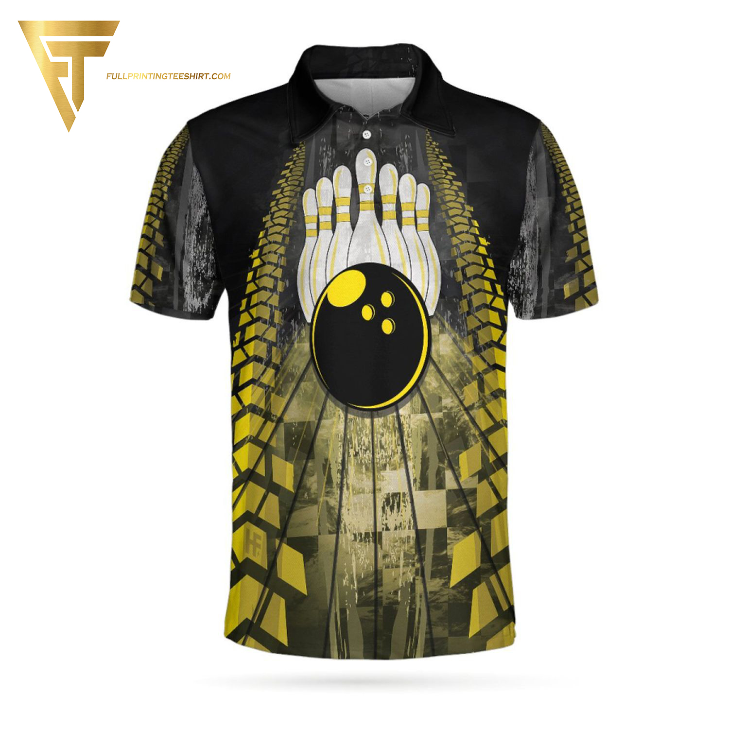 Bowling Bull Black And Yellow Full Printing Polo Shirt Bowling Bull Black And Yellow Full Printing Polo Shirt