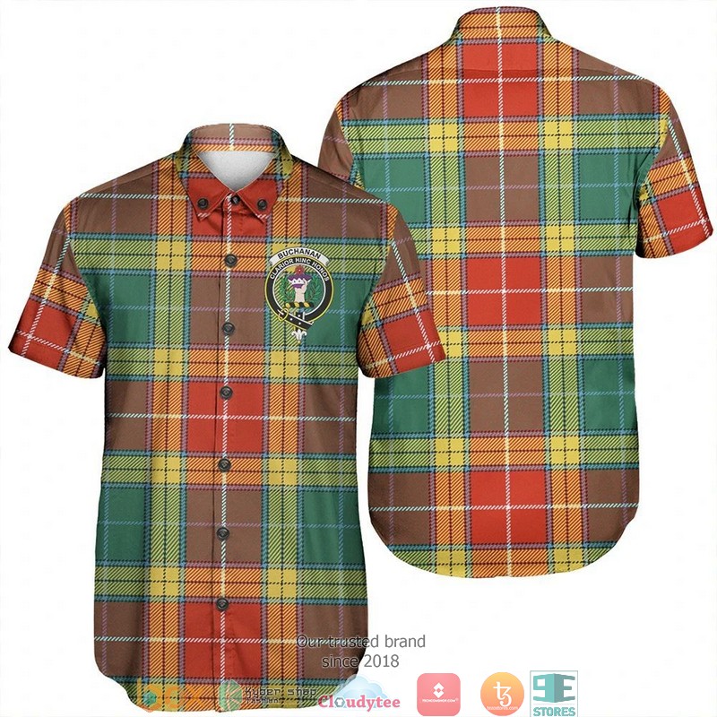 Buchanan Old Sett Tartan Crest Short Sleeve Hawaiian Shirt Buchanan Old Sett Tartan Crest Short Sleeve Hawaiian Shirt