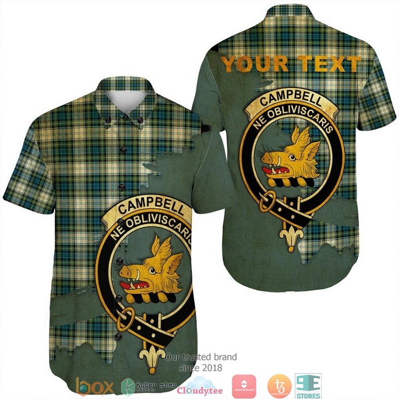 Campbell Dress Tartan Crest Personalized Short Sleeve Hawaiian Shirt Campbell Dress Tartan Crest Personalized Short Sleeve Hawaiian Shirt