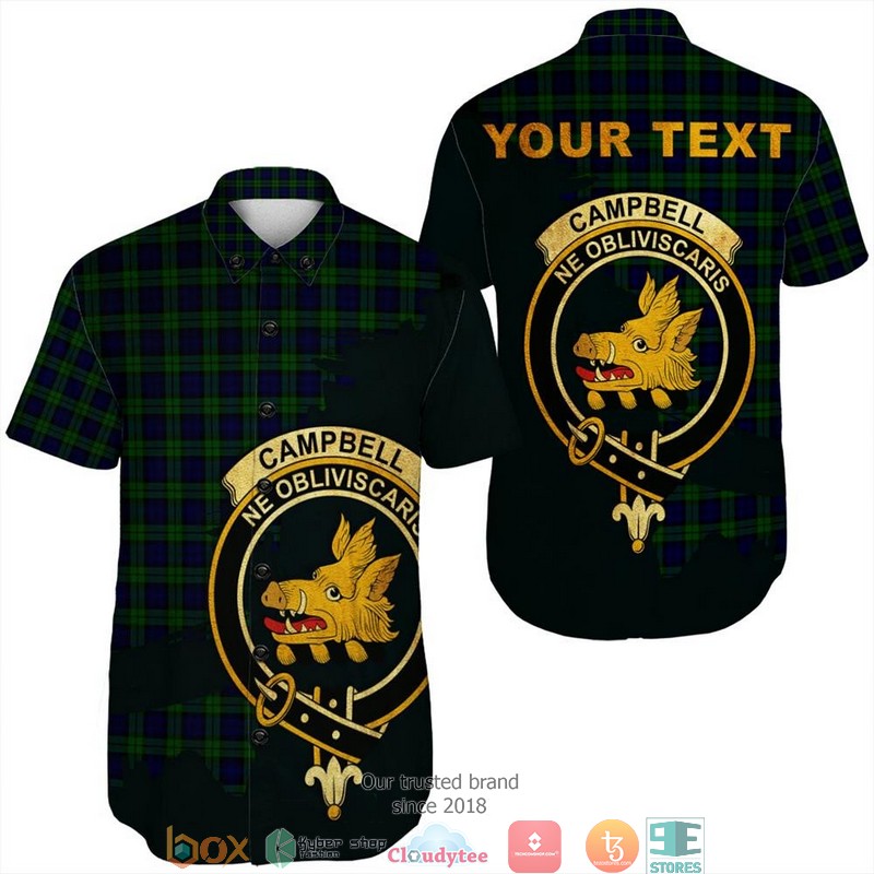 Campbell Modern Tartan Crest Personalized Short Sleeve Hawaiian Shirt Campbell Modern Tartan Crest Personalized Short Sleeve Hawaiian Shirt