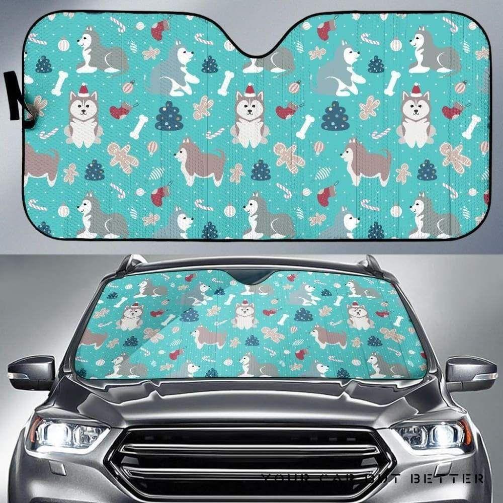 Christmas Cute Siberian Husky Puppie Pattern Car Auto Sun Shade Christmas Cute Siberian Husky Puppie Pattern Car Auto Sun Shade