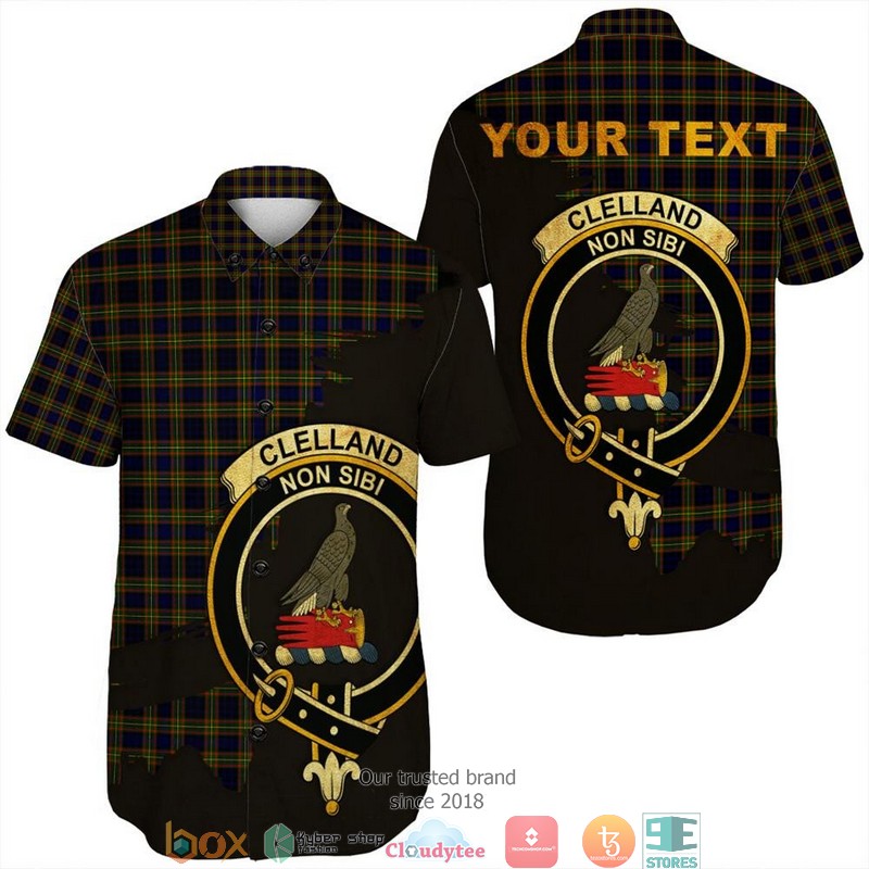 Clelland Modern Tartan Crest Personalized Short Sleeve Hawaiian Shirt Clelland Modern Tartan Crest Personalized Short Sleeve Hawaiian Shirt