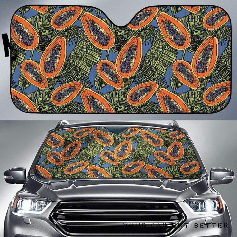 Colorful Papaya Tropical Leaves Car Auto Sun Shade Colorful Papaya Tropical Leaves Car Auto Sun Shade