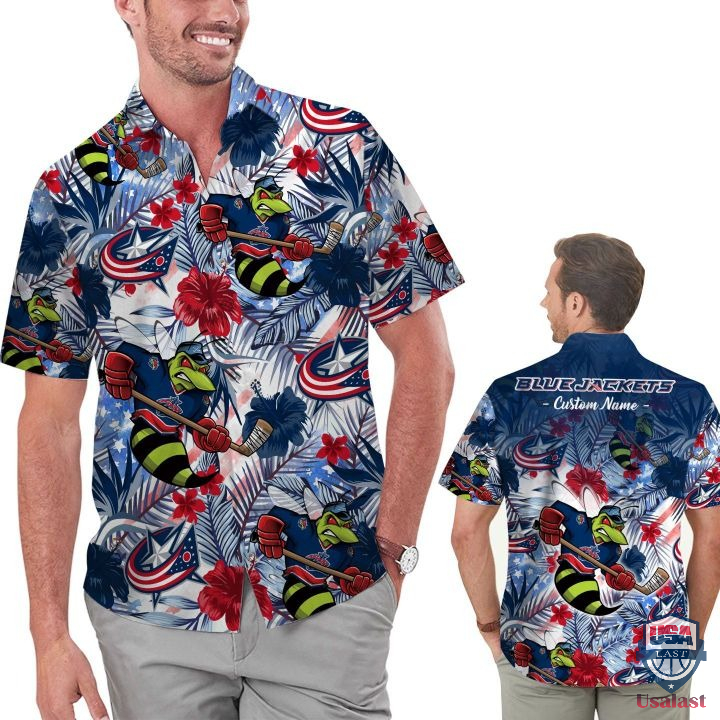 Columbus Blue Jackets Tropical Floral Custom Name Hawaiian Shirt Columbus Blue Jackets Tropical Floral Custom Name Hawaiian Shirt