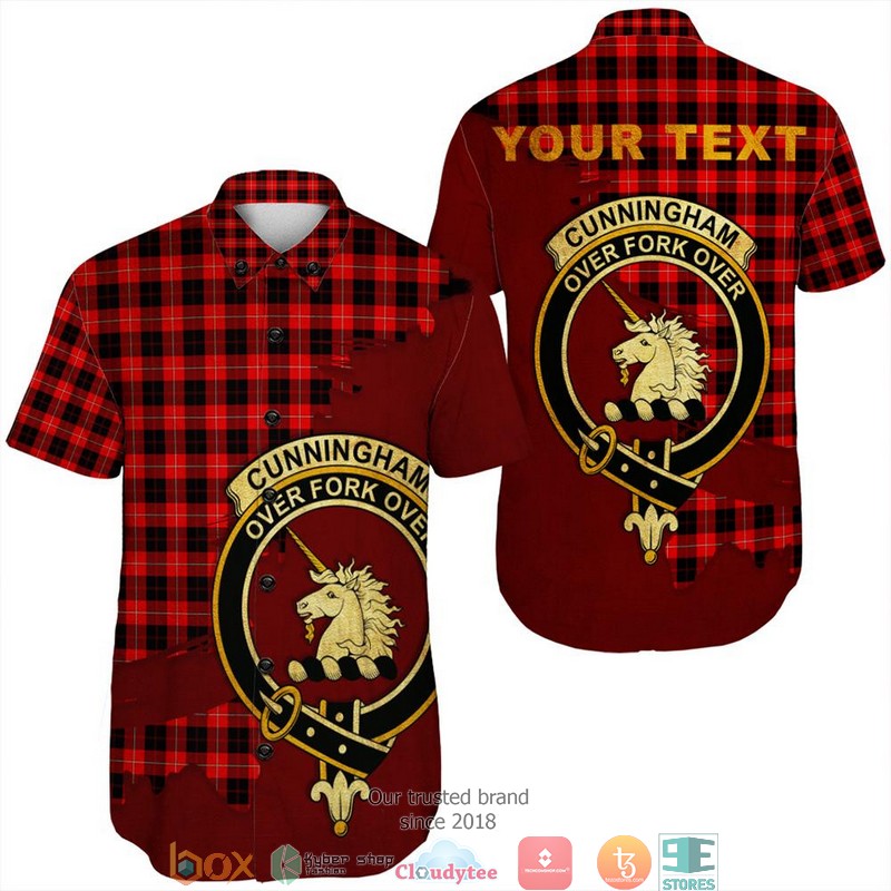 Cunningham Modern Tartan Crest Personalized Short Sleeve Hawaiian Shirt Cunningham Modern Tartan Crest Personalized Short Sleeve Hawaiian Shirt