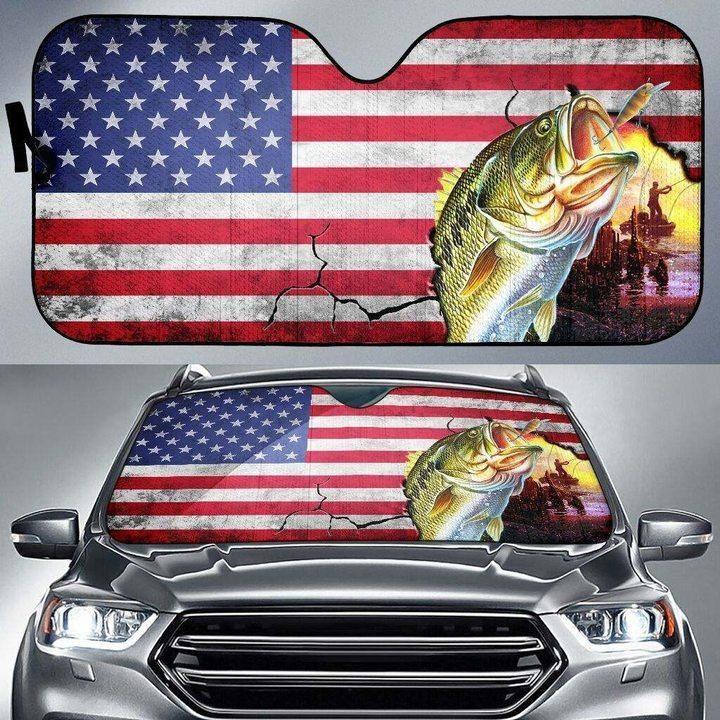 Fishing American Flag Car Auto Sun Shade Fishing American Flag Car Auto Sun Shade