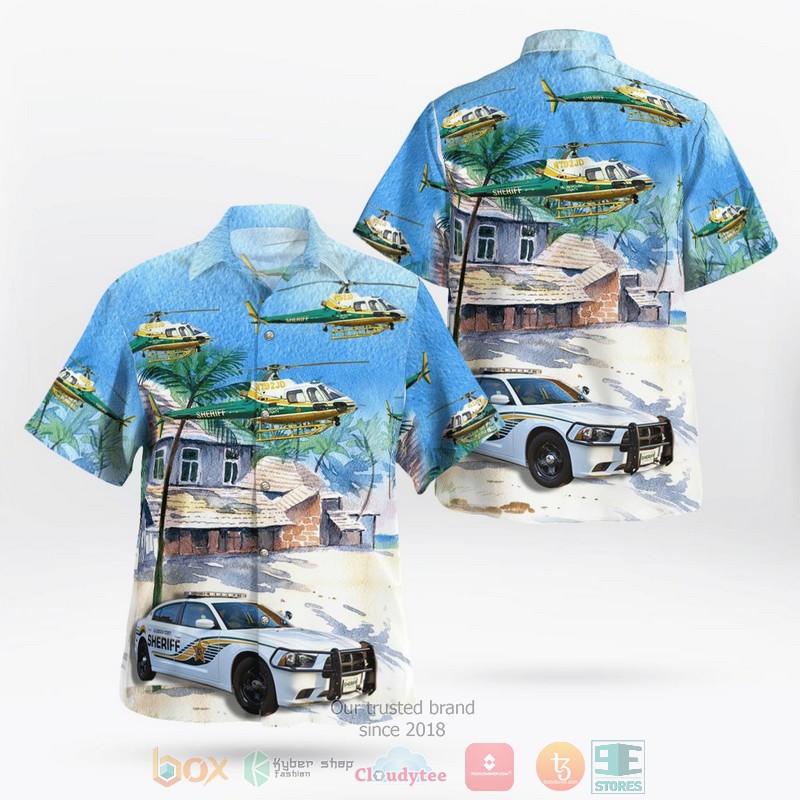 Florida Hillsborough County Sheriffs Office Car And Eurocopter As 350B2 Ecureuil Helicopter Hawaiian Shirt Florida Hillsborough County Sheriffs Office Car And Eurocopter As 350B2 Ecureuil Helicopter Hawaiian Shirt