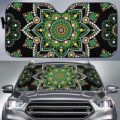 Green White Dot Mandala Car Auto Sun Shade
