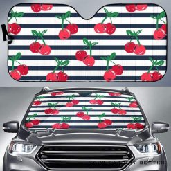 Hand Drawn Cherry Pattern Striped Car Auto Sun Shade