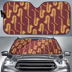 Hand Drawn Gold Saxophone Red Car Auto Sun Shade
