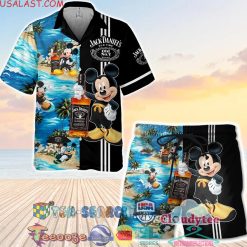 Jack Daniels Whiskey Mickey Mouse Aloha Summer Beach Hawaiian Shirt