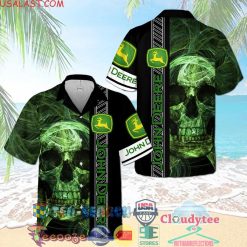 John Deere Smoky Green Skull Aloha Summer Beach Hawaiian Shirt