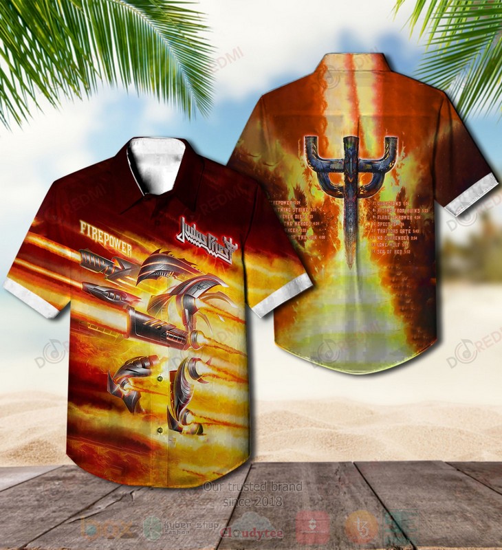 Judas Priest Firepower Red Yellow Album Hawaiian Shirt Judas Priest Firepower Red Yellow Album Hawaiian Shirt
