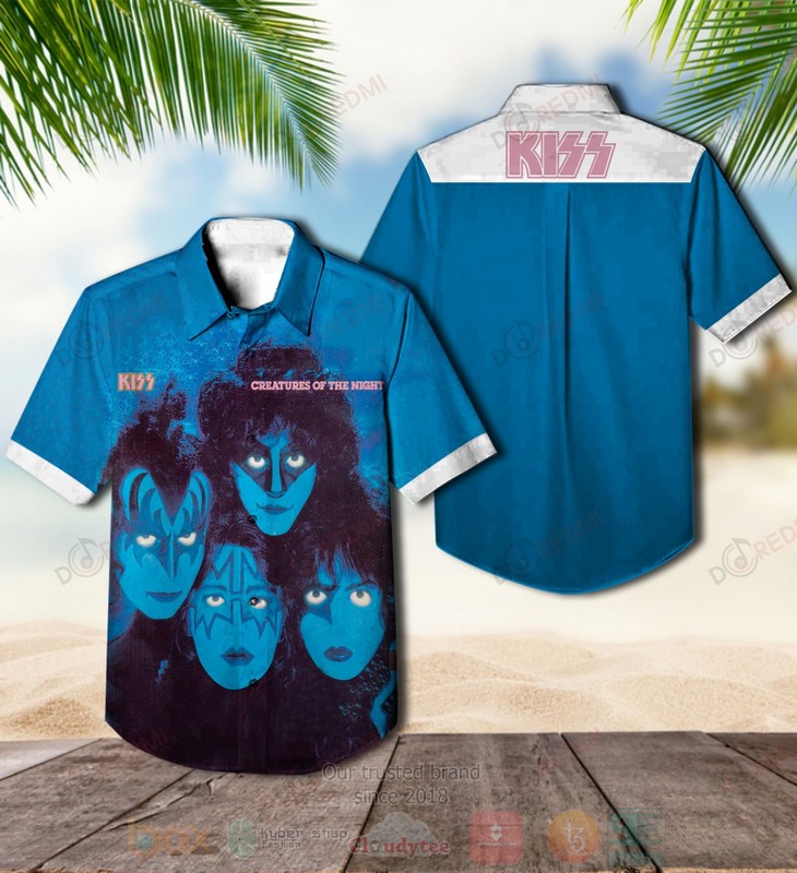 Kiss Creatures Of The Night Blue Hawaiian Shirt Kiss Creatures Of The Night Blue Hawaiian Shirt
