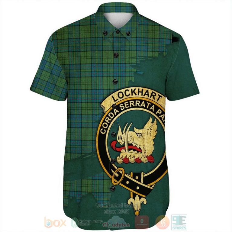 Lockhart-Tartan-Crest-Custom-Name-Short-Sleeve-Hawaiian-Shirt-1