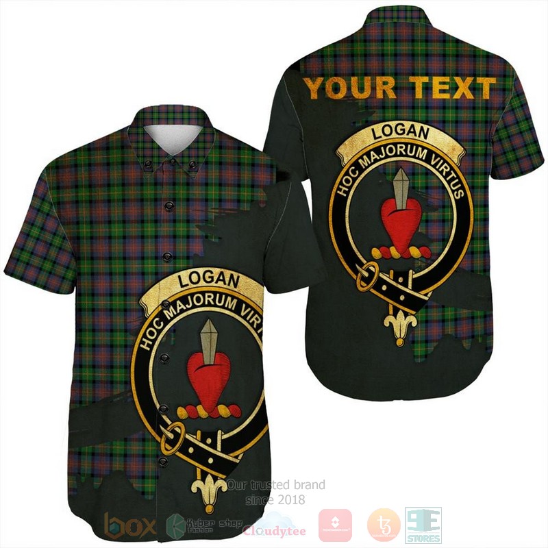 Logan Modern Tartan Crest Custom Name Short Sleeve Hawaiian Shirt Logan Modern Tartan Crest Custom Name Short Sleeve Hawaiian Shirt