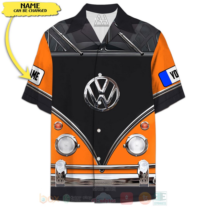Love Campervan Custom Name Black Orange Hawaiian Shirt Love Campervan Custom Name Black Orange Hawaiian Shirt