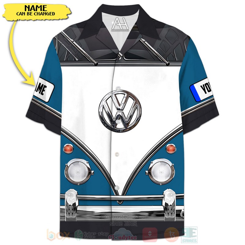 Love Campervan Custom Name Blue Hawaiian Shirt Love Campervan Custom Name Blue Hawaiian Shirt