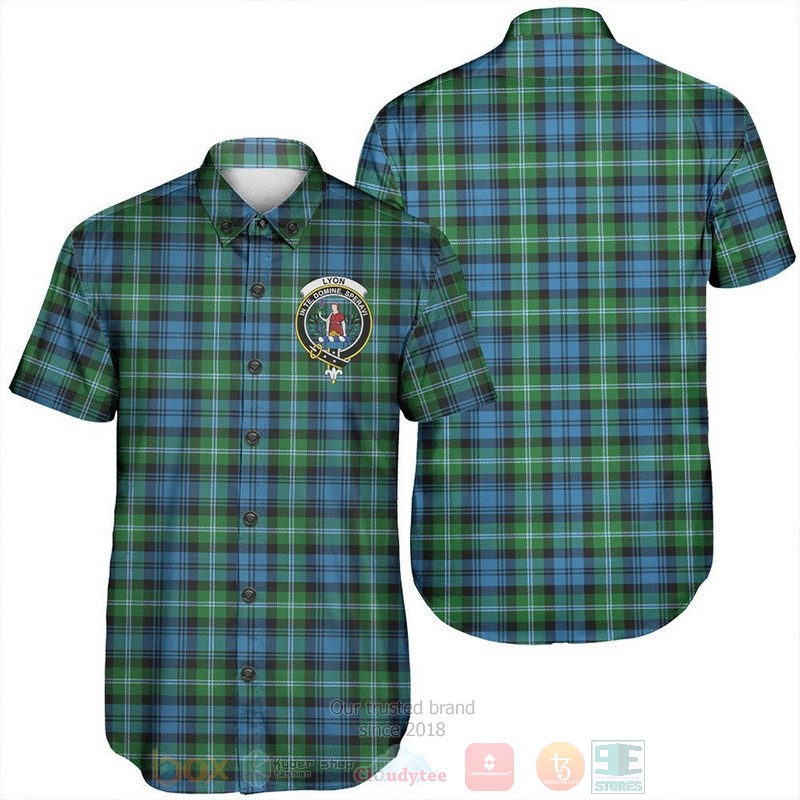 Lyon Clan Tartan Crest Short Sleeve Hawaiian Shirt Lyon Clan Tartan Crest Short Sleeve Hawaiian Shirt