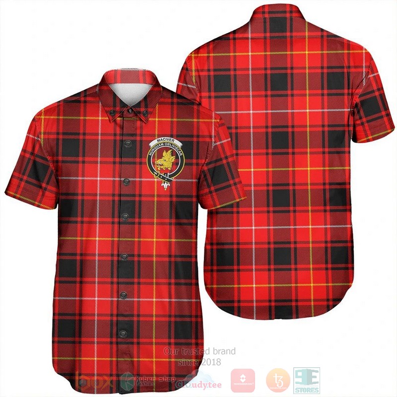 Maciver Modern Tartan Crest Short Sleeve Hawaiian Shirt Maciver Modern Tartan Crest Short Sleeve Hawaiian Shirt