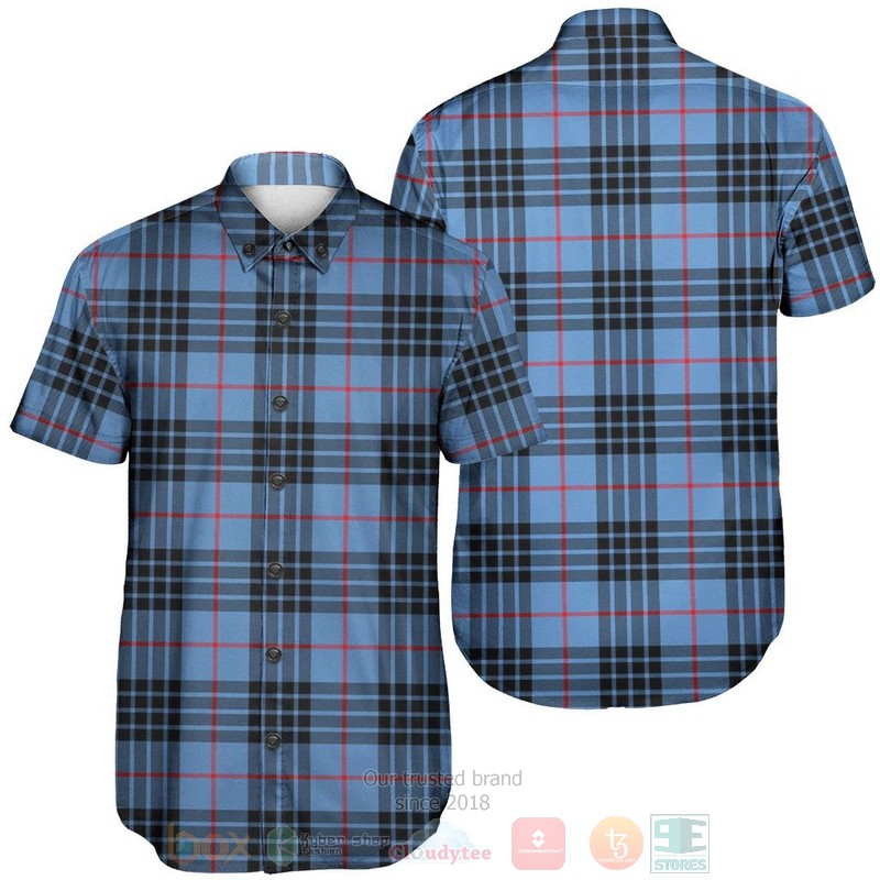 Mackay Blue Tartan Short Sleeve Hawaiian Shirt Mackay Blue Tartan Short Sleeve Hawaiian Shirt