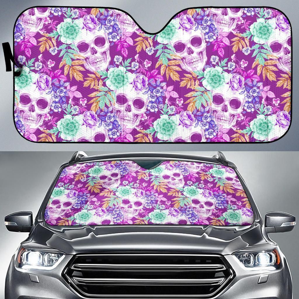 Neon Skull Floral Car Auto Sun Shade Neon Skull Floral Car Auto Sun Shade