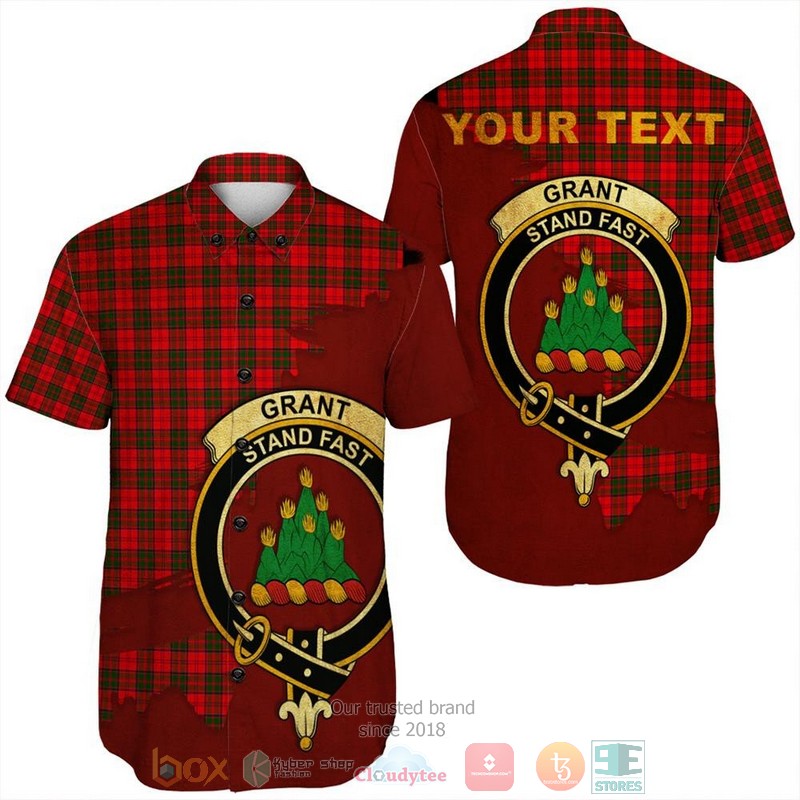 Personalized Grant Weathered Tartan Crest Custom Hawaiian Shirt Personalized Grant Weathered Tartan Crest Custom Hawaiian Shirt