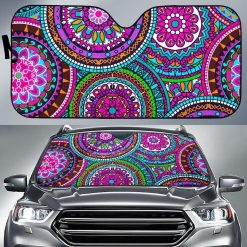 Purple Teal Circle Mandala Car Auto Sun Shade