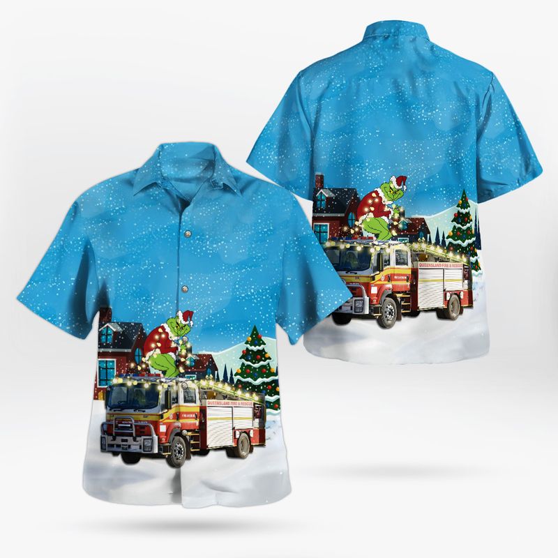 Queensland Fire And Emergency Services Isuzu Crew Cab Fire Truck Christmas Hawaiian Shirt Queensland Fire And Emergency Services Isuzu Crew Cab Fire Truck Christmas Hawaiian Shirt