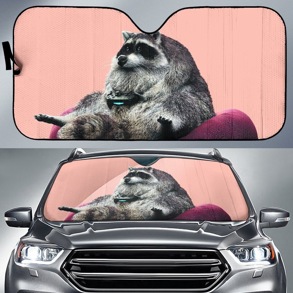 Raccoon with Joystick Gamepad Car Auto Sun Shade Raccoon with Joystick Gamepad Car Auto Sun Shade