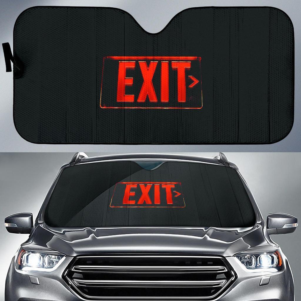 Red Led Exit Sign Board in dark theme Car Auto Sun Shade Red Led Exit Sign Board in dark theme Car Auto Sun Shade