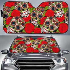Rose Floral Sugar Skull Car Auto Sun Shade