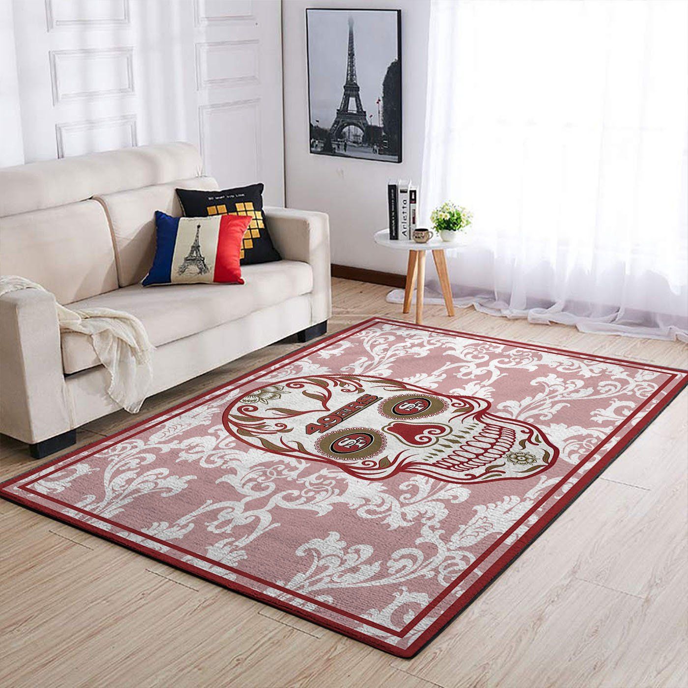 San Francisco 49ers Nfl Team Logo Skull Flower Style Nice Gift Home Decor Rectangle Area Rug San Francisco 49ers Nfl Team Logo Skull Flower Style Nice Gift Home Decor Rectangle Area Rug
