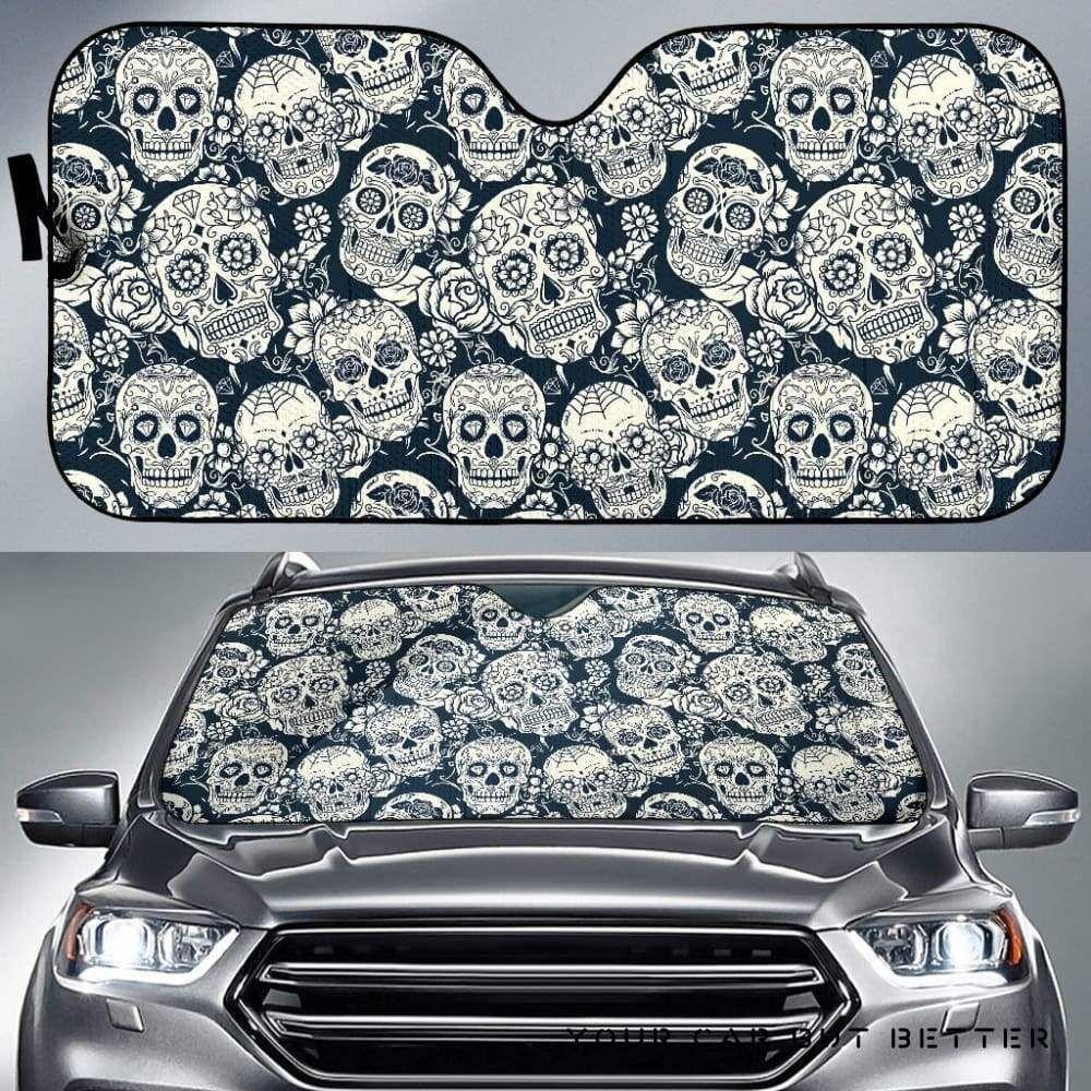 Sugar Skull Black White Pattern Car Auto Sun Shade Sugar Skull Black White Pattern Car Auto Sun Shade