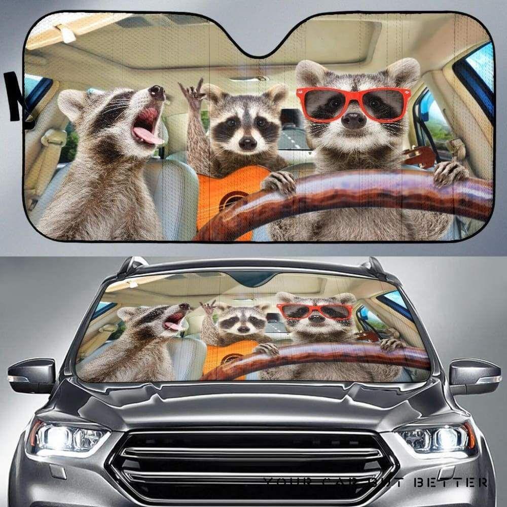 Three Funny Raccoon Driving Car Auto Sun Shade Three Funny Raccoon Driving Car Auto Sun Shade