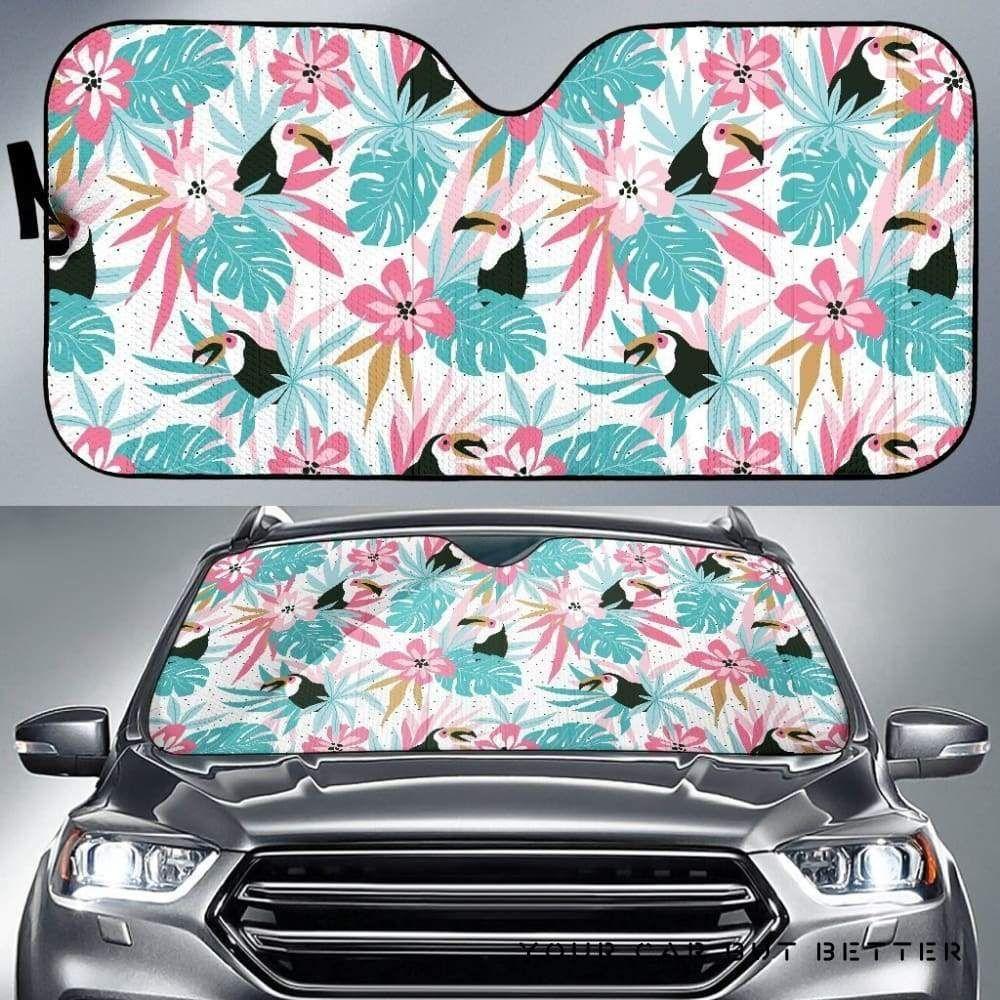 Toucan Tropical Flower Leave Pattern Car Auto Sun Shade Toucan Tropical Flower Leave Pattern Car Auto Sun Shade