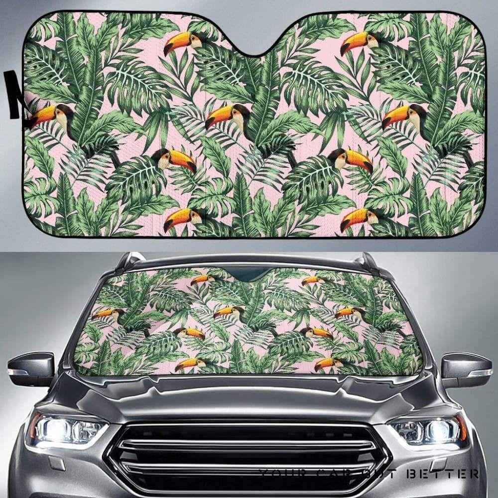 Toucan Tropical Green Jungle Palm Pattern Car Auto Sun Shade Toucan Tropical Green Jungle Palm Pattern Car Auto Sun Shade