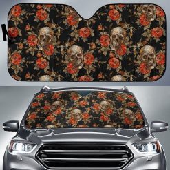 Vintage Floral Skull Car Auto Sun Shade