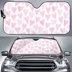 Watercolor Pink Heart Pattern Car Auto Sun Shade
